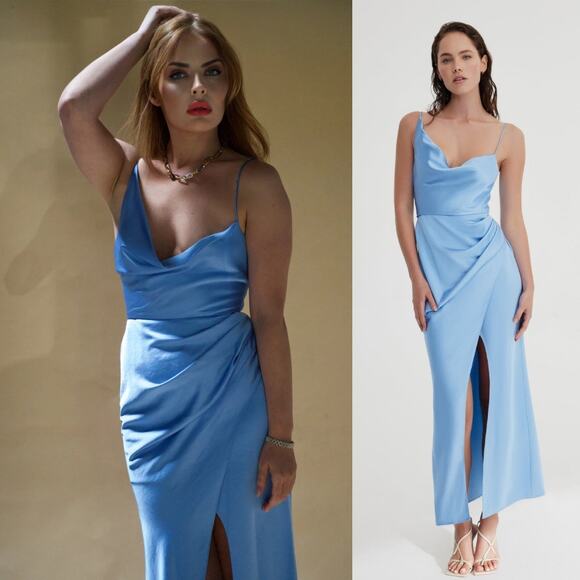 Significant Other | Aria Dress Blue Asymmetric Cowl Neck Maxi Dress AUS 8 / US 4 - Picture 1 of 15